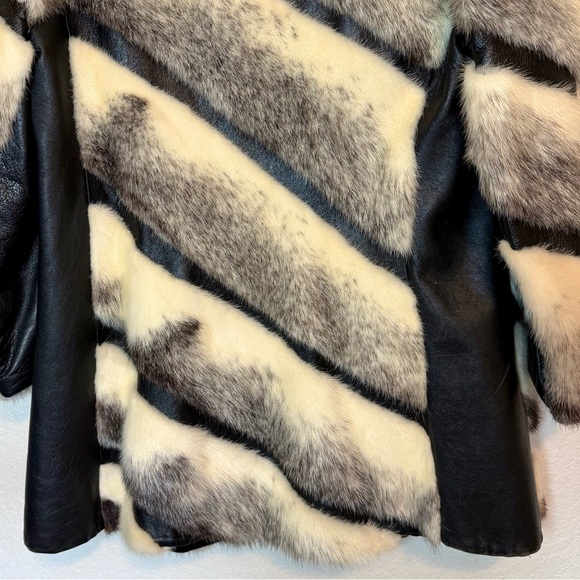 Vintage Smith Fine Furs Fur & Leather Coat Vintage 60s/70s Black White Medium - Picture 12 of 14